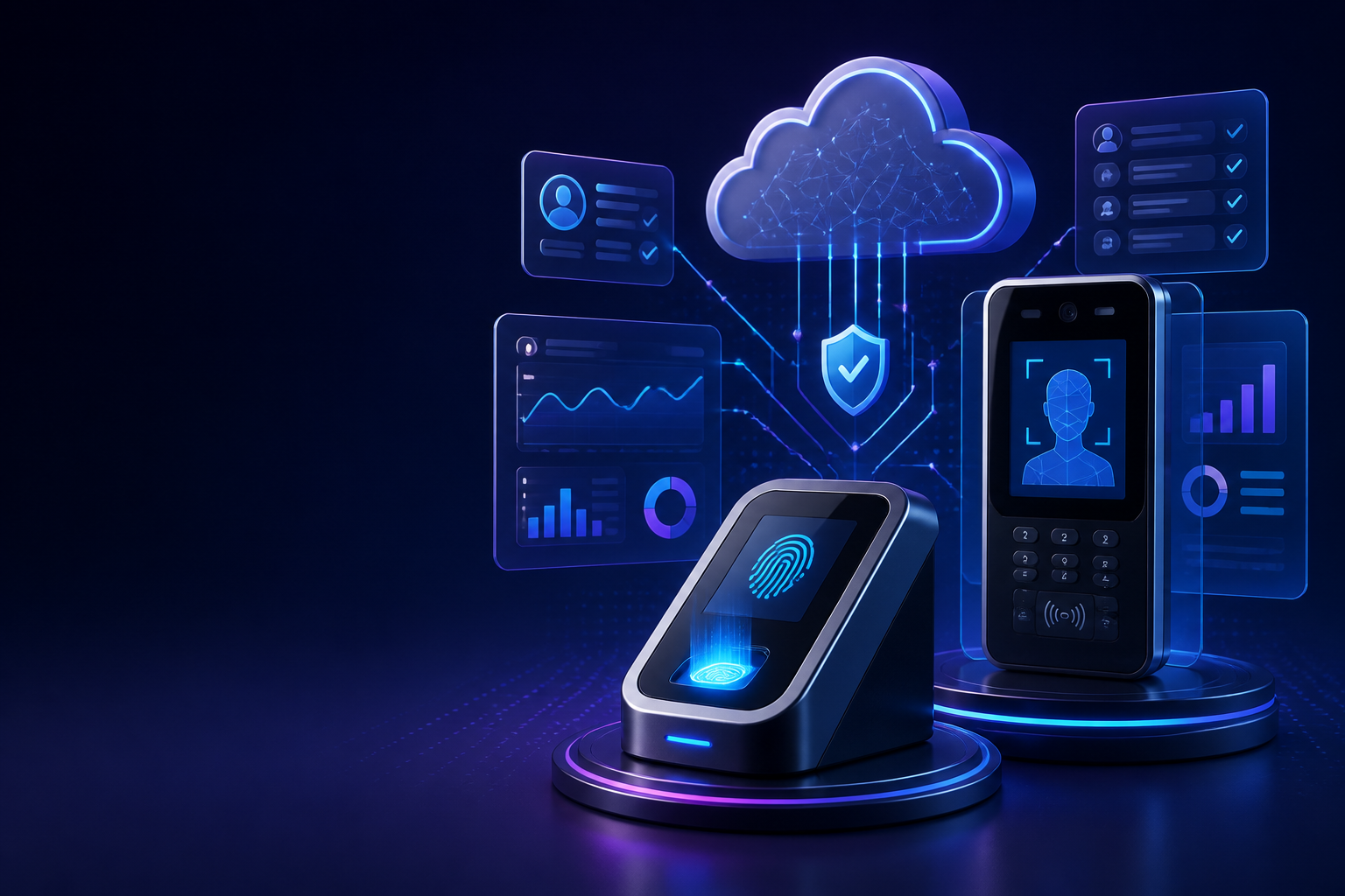 Biometric devices connected to cloud attendance and access management